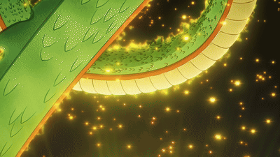 A Green Dragon 'S Tail Is Surrounded By Glowing Stars GIF