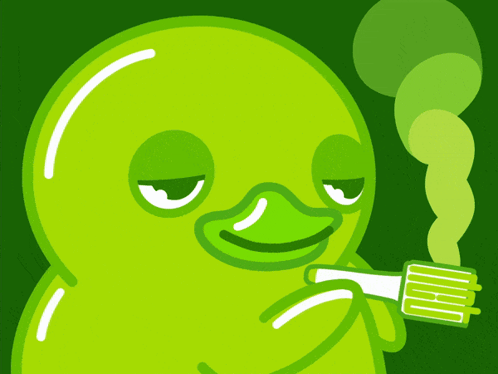 A Green Duck Smoking A Cigarette With Smoke Coming Out Of His Mouth GIF