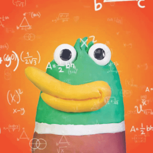 A Green Duck With A Yellow Beak Is Surrounded By Mathematical Equations Including Y + B GIF
