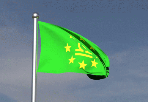 A Green Flag With Yellow Stars And The Letter C In The Middle GIF