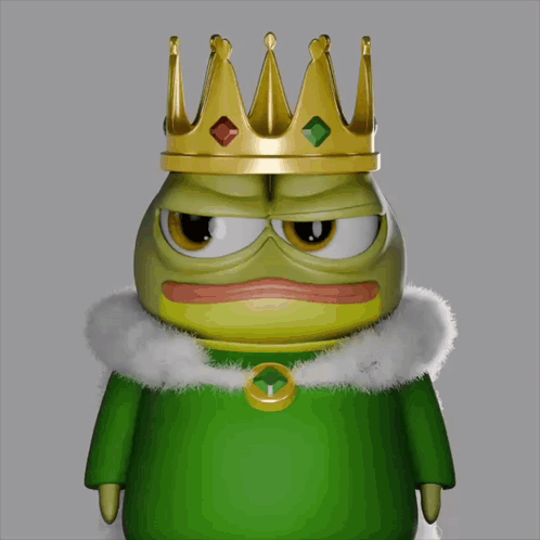 A Green Frog Wearing A Gold Crown And A White Coat GIF
