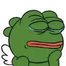 a green frog with wings is crying with tears running down its face .