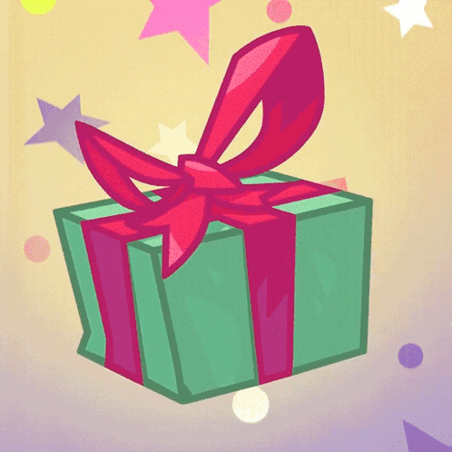 A Green Gift Box With A Pink Ribbon And A Red Bow GIF