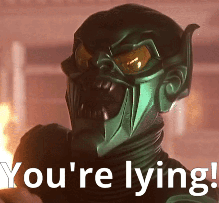A Green Goblin Says " You 'Re Lying " In Front Of A Burning Building GIF
