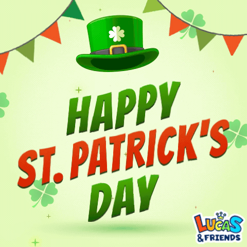 A Green Hat With A Clover On It Is Above The Words Happy St Patrick 'S Day GIF