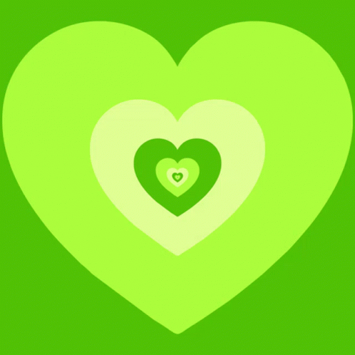 A Green Heart Is Surrounded By Other Green Hearts On A Yellow Background GIF