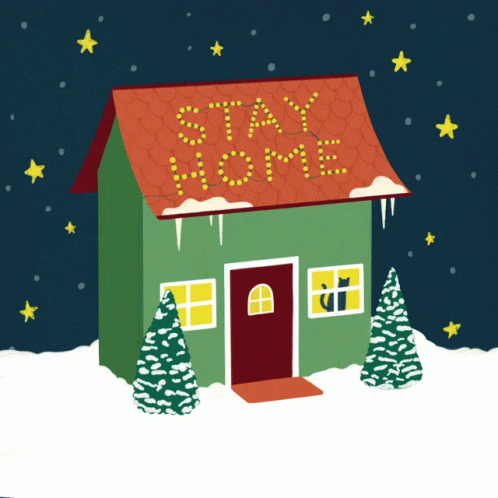 A Green House With The Word Stay Home Written On It GIF