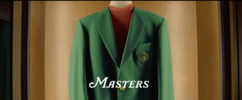 A Green Jacket With The Word Masters On The Bottom GIF