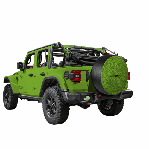 A Green Jeep With The Word Boomerang On Top GIF