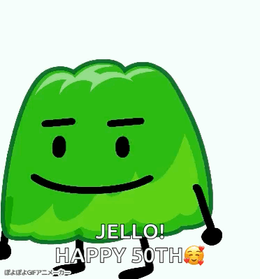 A Green Jelly Cartoon Character With Arms And Legs Is Smiling . GIF