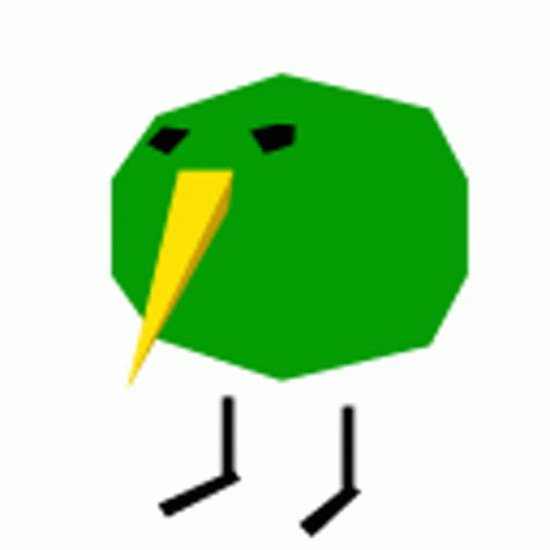 A Green Kiwi With A Yellow Beak And Black Legs On A White Background . GIF