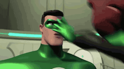 A Green Lantern Is Covering His Eye With His Hand GIF