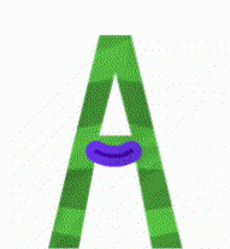 a green letter a with a purple mouth on a white background