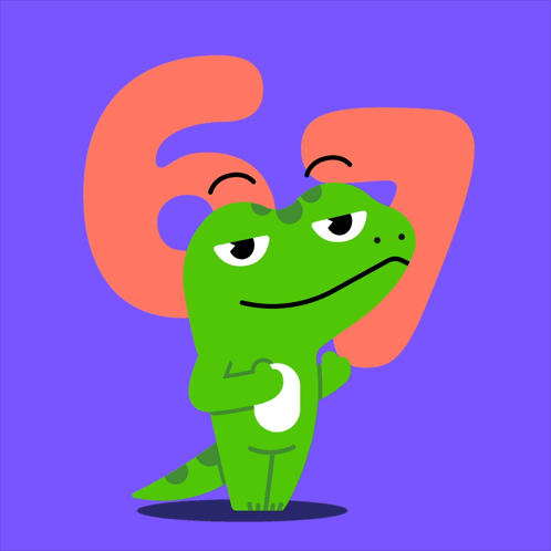 A Green Lizard With A Number 6 On Its Head GIF