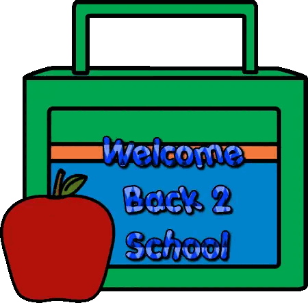 a green lunch box with an apple and the words welcome back 2 school written on it