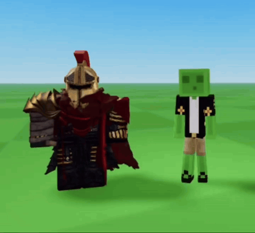 a green minecraft character is standing next to a knight