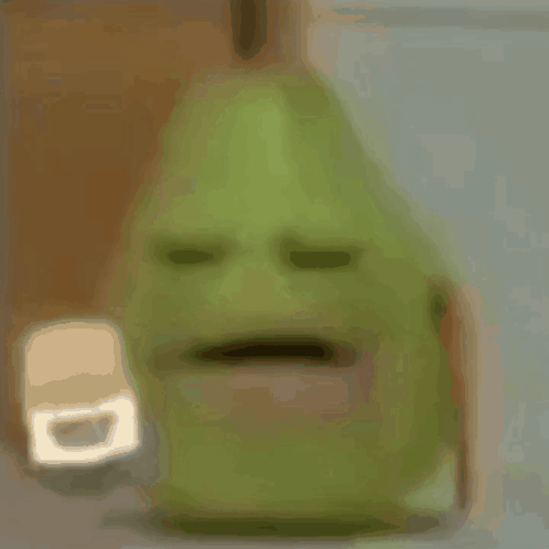 A Green Pear With A Mustache And A Mouth Open . GIF
