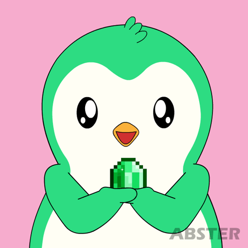 A Green Penguin Is Holding A Pixelated Emerald GIF