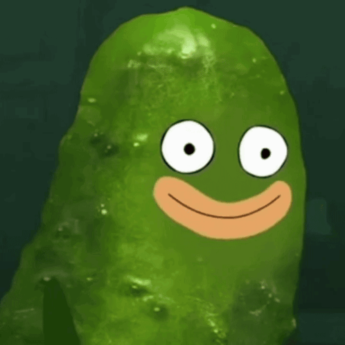 A Green Pickle With A Cartoon Face On It 'S Face . GIF