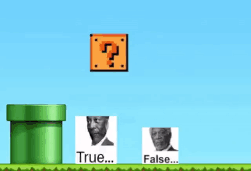 A Green Pipe With A Picture Of A Man On It And The Words True And False On It GIF