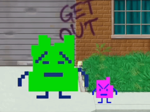 Pixel Green And Pink Characters With Graffiti Get GIF