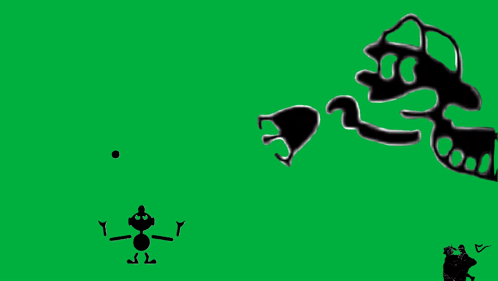 A Green Screen With A Silhouette Of A Cartoon Character And A Silhouette Of A Dinosaur . GIF