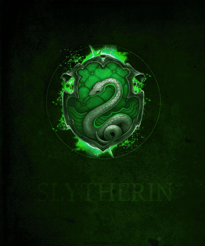 A Green Shield With A Snake And The Word Slytherin GIF