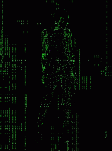A Green Silhouette Of A Person Standing In The Dark GIF