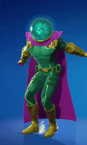 A Green Superhero With A Purple Cape And A Helmet GIF
