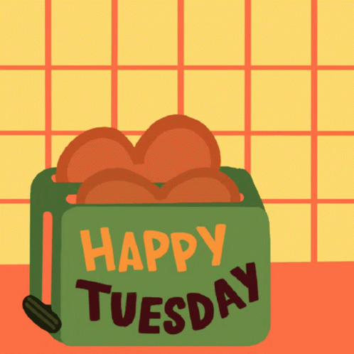 A Green Toaster That Says Happy Tuesday GIF
