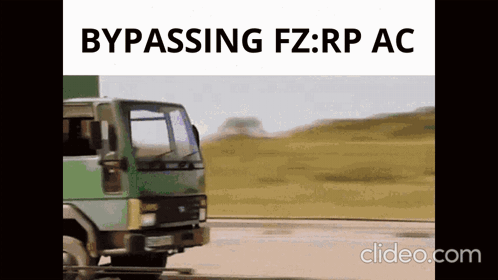 A Green Truck Is Driving Down A Road With The Words Bypassing Fz Rp Ac On The Bottom Right GIF