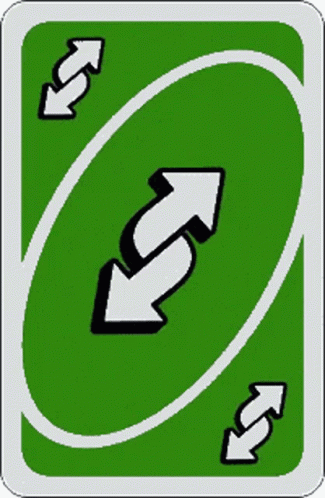 A Green Uno Card With Two White Arrows On It GIF