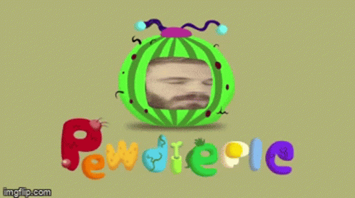 a green watermelon with a man 's face inside of it and the word pewdiepie