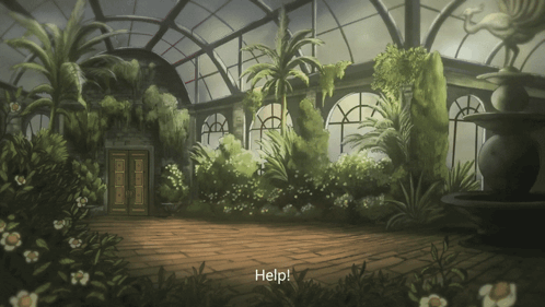 A Greenhouse With The Words Help Written On The Bottom Right GIF