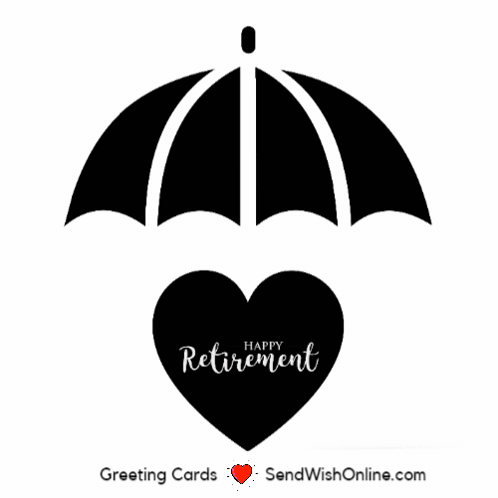 A Greeting Card For A Happy Retirement With A Heart Under An Umbrella GIF