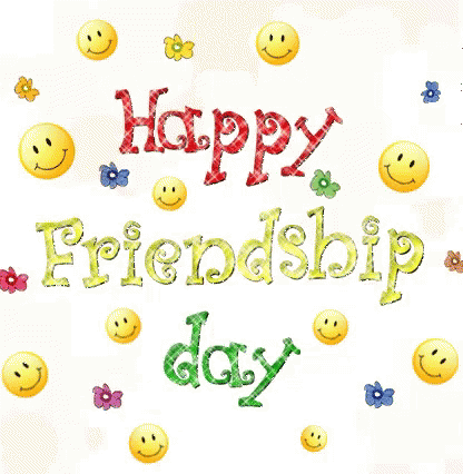 A Greeting Card For Friendship Day With Smiley Faces And Flowers GIF