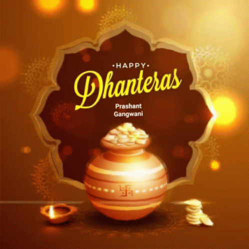 A Greeting Card For Happy Dhanteras With A Pot Of Gold GIF