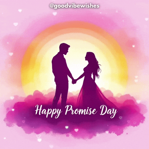 A Greeting Card For Happy Promise Day With A Silhouette Of A Man And Woman Holding Hands GIF