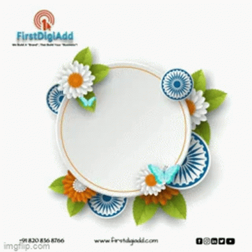 A Greeting Card For Independence Day With Flowers And Butterflies GIF
