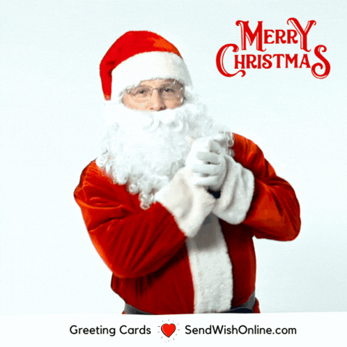 A Greeting Card For Merry Christmas With A Picture Of Santa Claus GIF