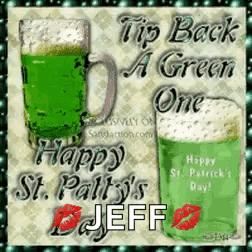 A Greeting Card For St. Patty 'S Day With Two Green Mugs GIF