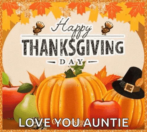 A Greeting Card For Thanksgiving With Pumpkins Apples And Turkeys GIF