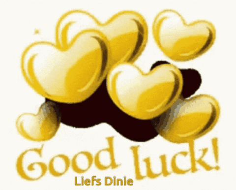 A Greeting Card That Says Good Luck Liefs Dinie GIF
