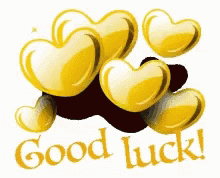 A Greeting Card That Says Good Luck With Hearts GIF