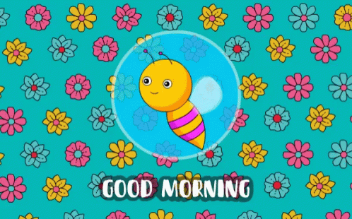 A Greeting Card That Says Good Morning With A Bee In A Bubble Surrounded By Flowers GIF