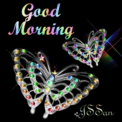 A Greeting Card That Says Good Morning With Butterflies On It GIF