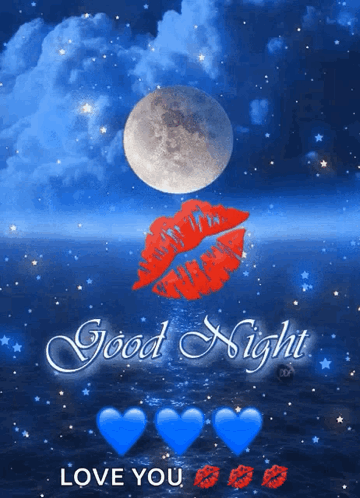 A Greeting Card That Says " Good Night Love You " With A Kiss On The Moon GIF