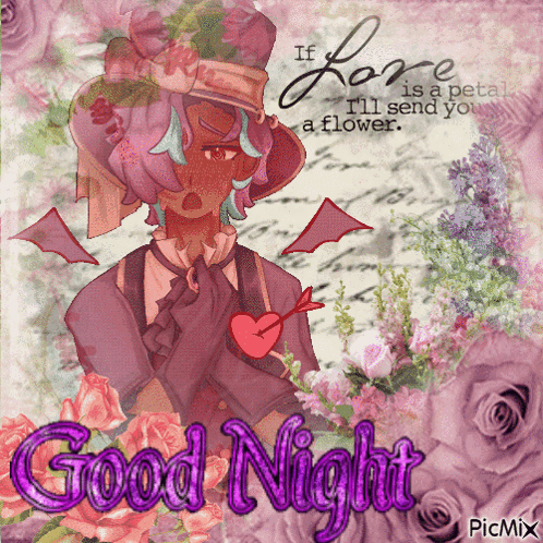 A Greeting Card That Says Good Night With A Picture Of A Woman And Flowers GIF