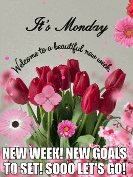 A Greeting Card That Says It 'S Monday Welcome To A Beautiful New Week New Week New Goals To Set GIF