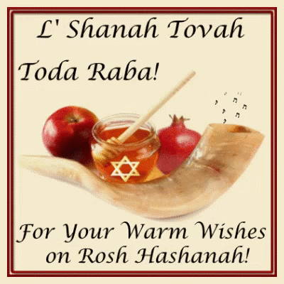 A Greeting Card That Says L ' Shanah Tovah Thank You For Your Warm Wishes On Rosh Hashanah . GIF